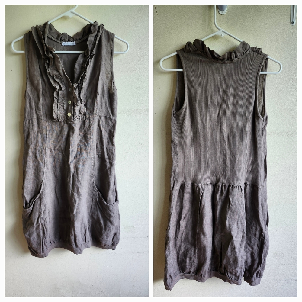 Linen Made In Italy Dress With 2 Pockets, Small.